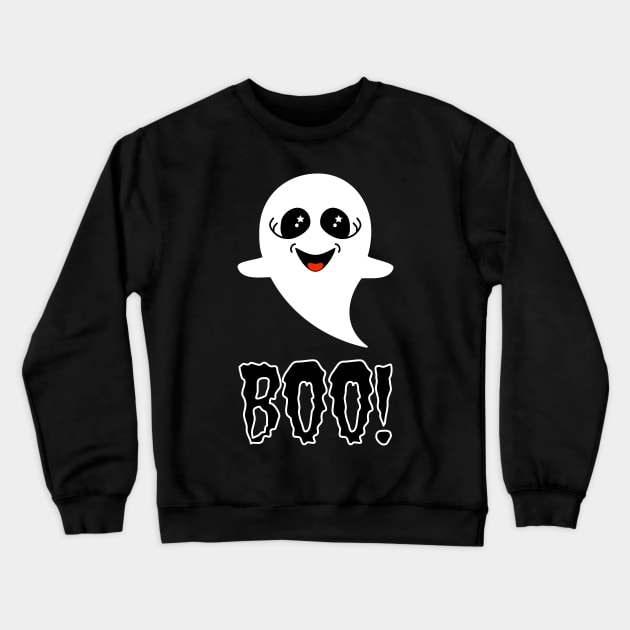 Boo!  Cute Little Ghost on Black Crewneck Sweatshirt by Amanda Lucas